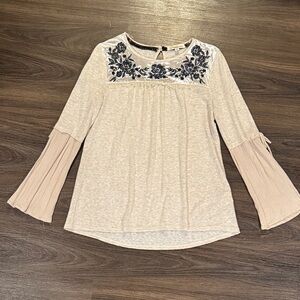 Velvet Lace Embroidered Beige Black Women's Top Blouse